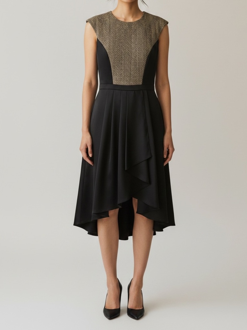 CARMEN MARC VALVO High Low Black and Gold Dress Unique 4 - Picture 1 of 12